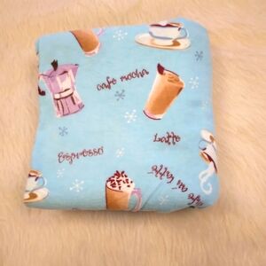 FABRIC Flannel Made Exclusively For JoAnn Sky Blue With Quirky Coffee Imagery